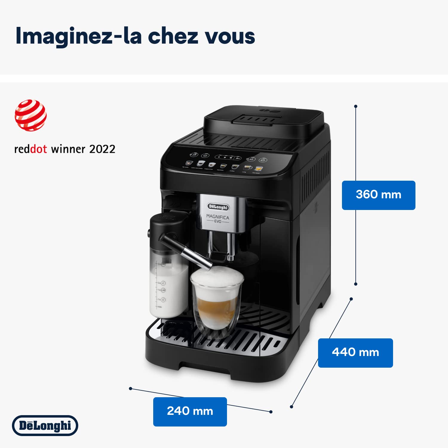 Macchivo - Magnifica Evo, Kaffee- und Cappuccino-Maschine mit Bohnemahler, Schwarz
