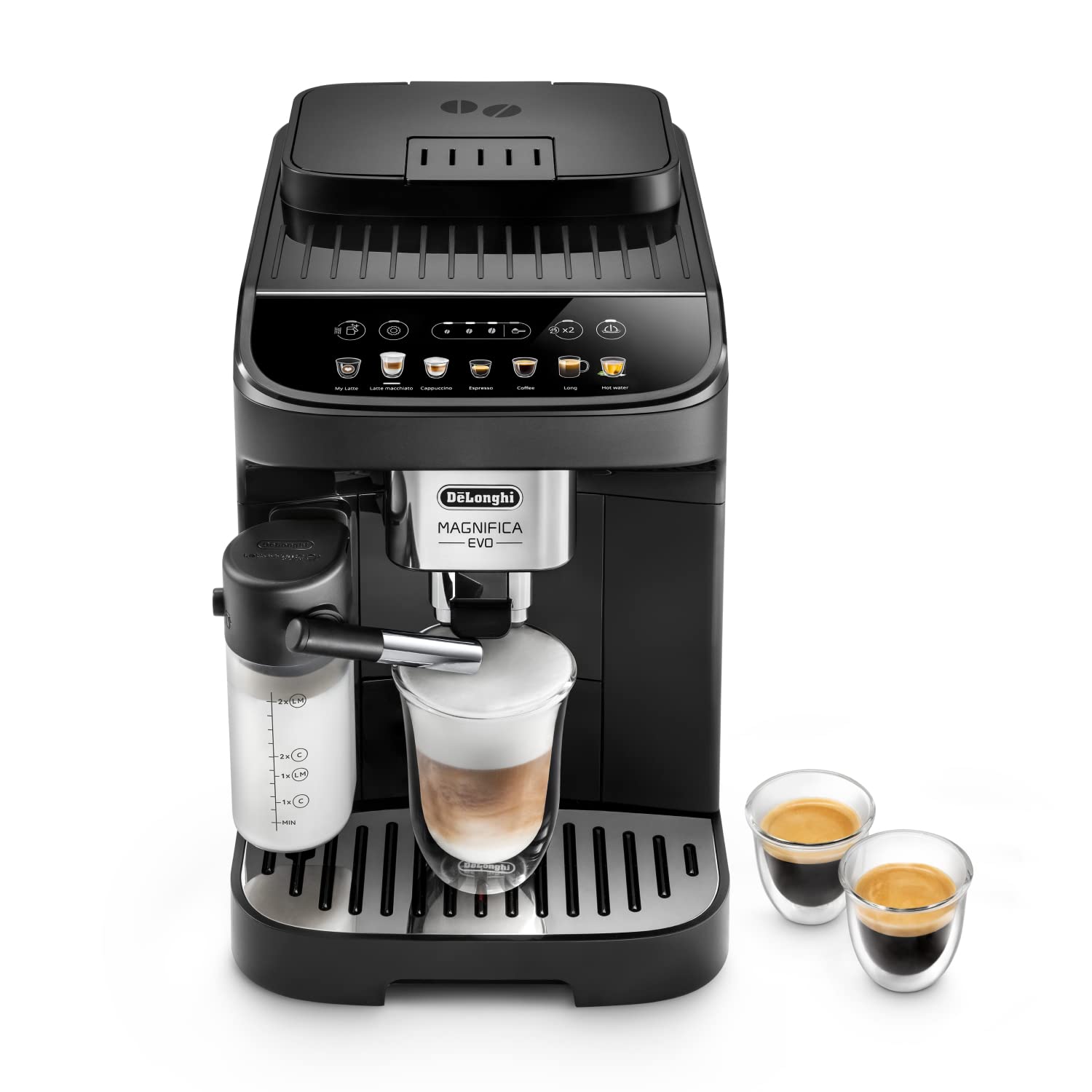 Macchivo - Magnifica Evo, Kaffee- und Cappuccino-Maschine mit Bohnemahler, Schwarz