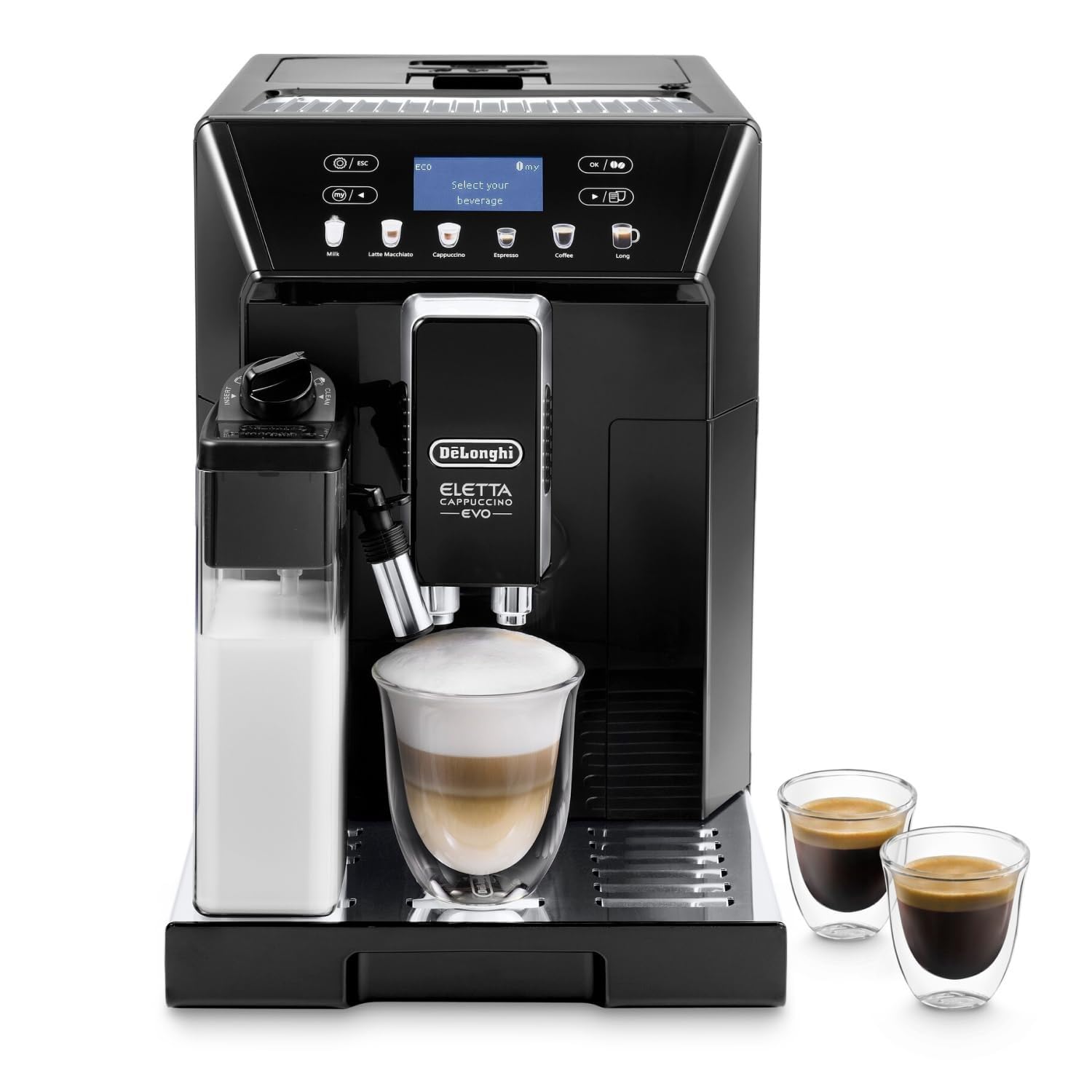 Macchivo - Eletta Evo, Kaffeevollautomat für Bohnene (Espresso- und Cappuccino-Maschine), Touch-LCD-Bildschirm, Schwarz