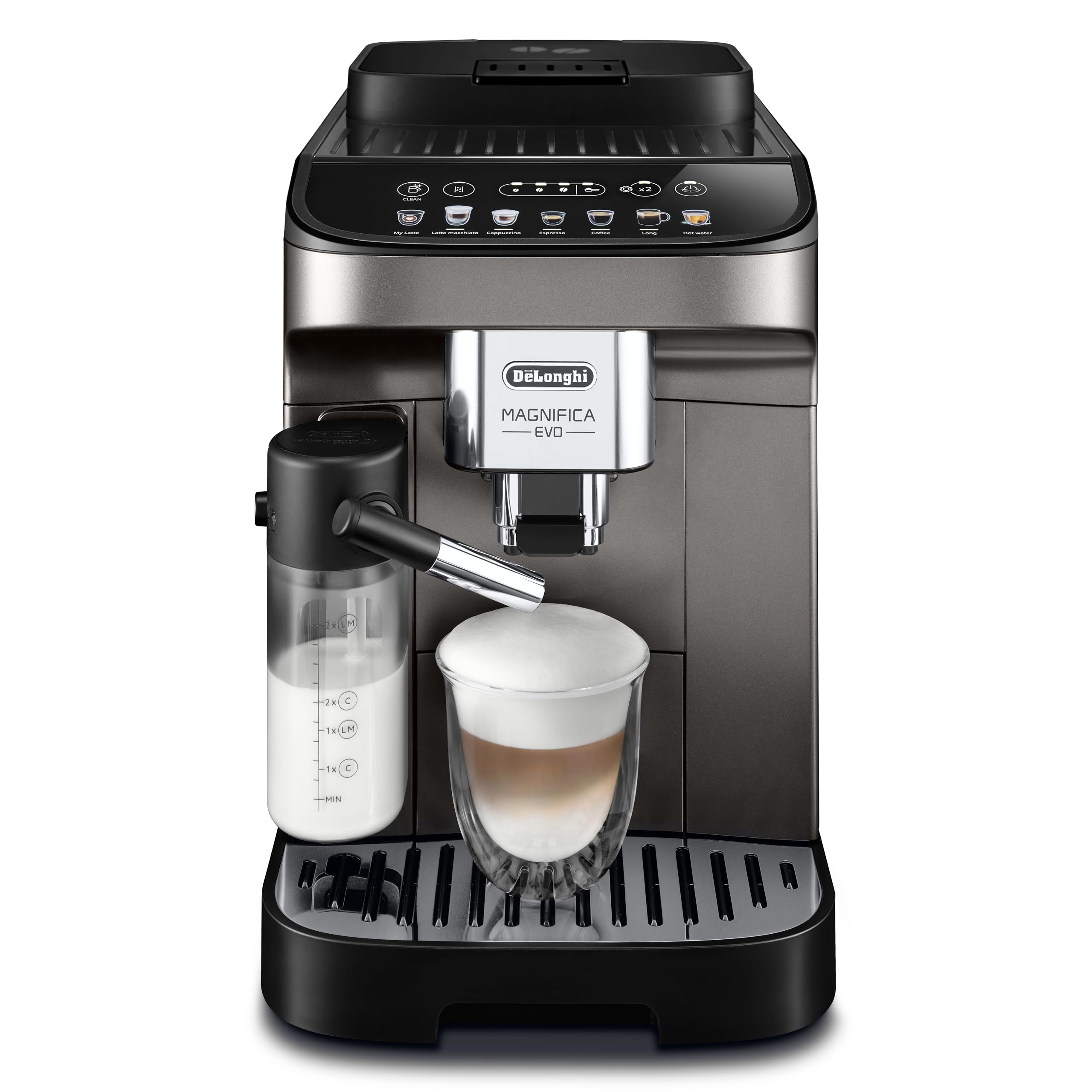 Macchivo - Magnifica Evo, automatisch Kaffeemaschine mit Milchschäumer, Titan/Schwarz