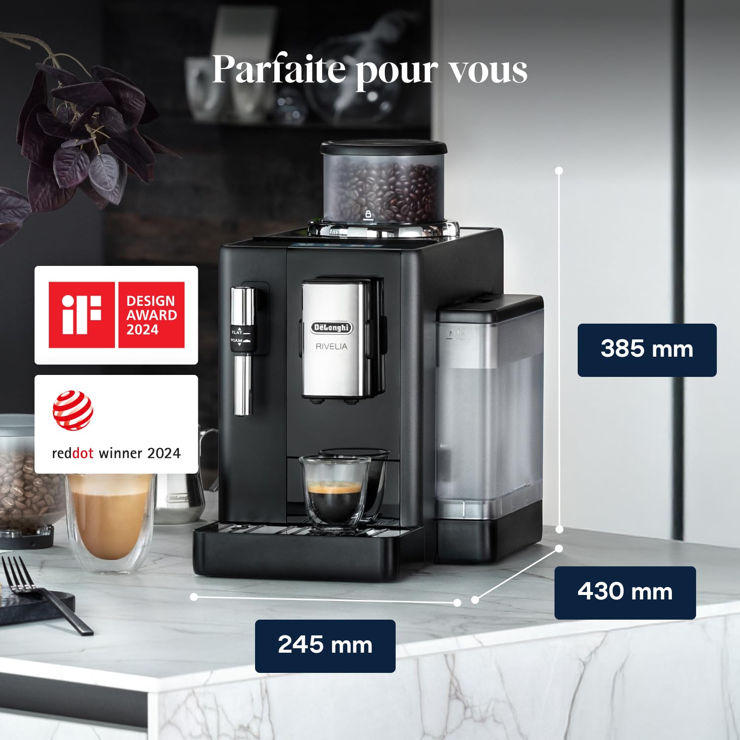 Macchivo - Rivelia - Perfetto, vollautomatischi Kaffeemaschine mit klassischem Milchschäumer, Schwarz