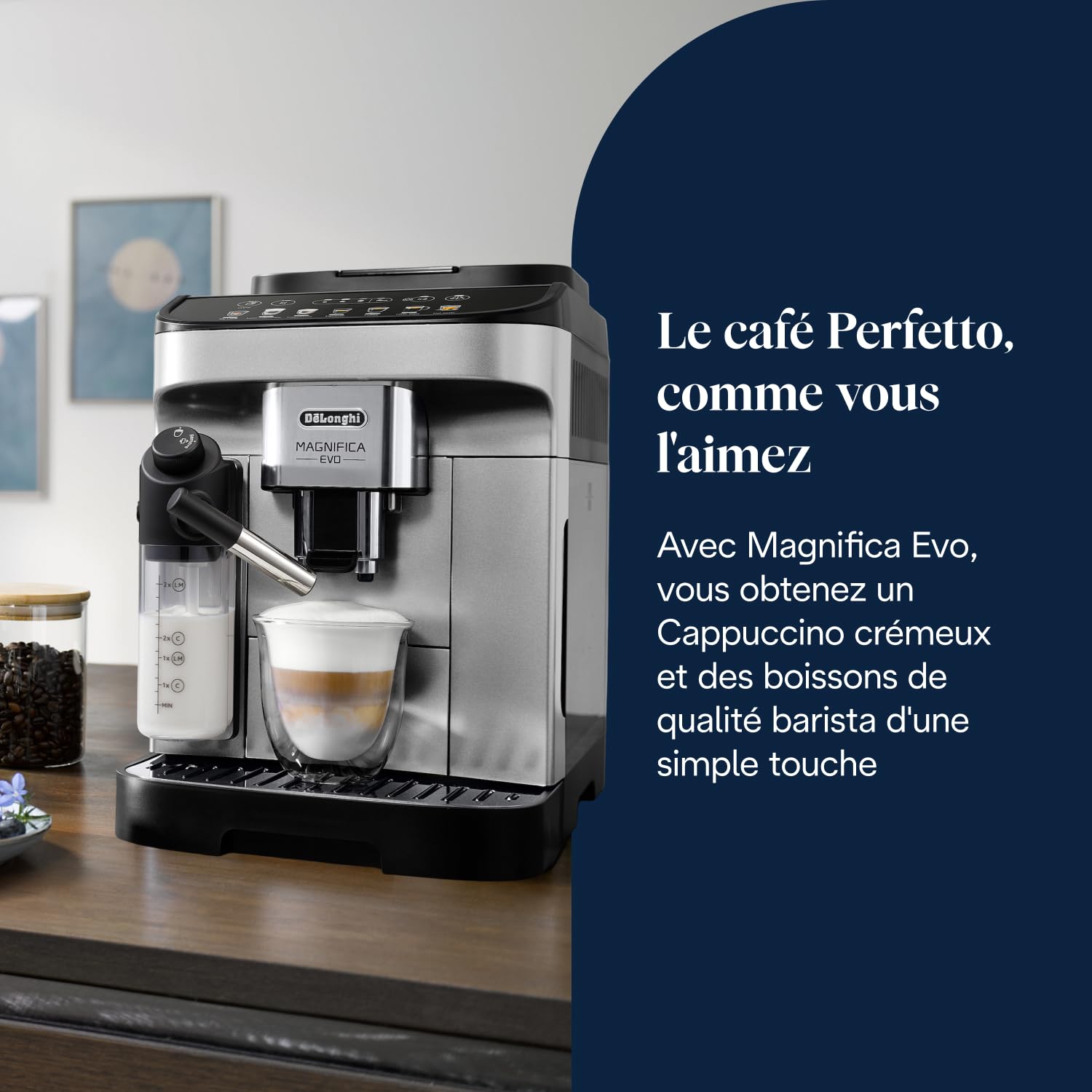 Macchivo - Magnifica Evo - Perfetto, vollautomatischi Kaffeemaschine mit LatteCrema automatischem Milchschäumer, Silber u Schwarz