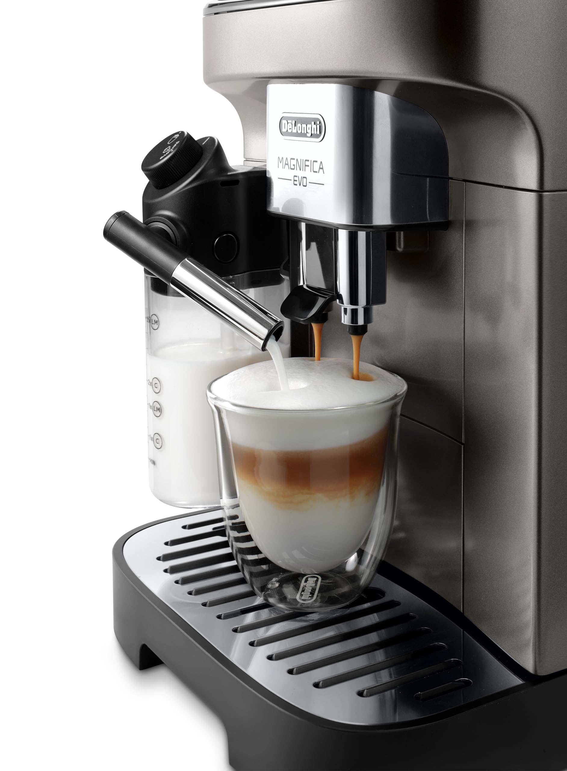 Macchivo - Magnifica Evo, automatisch Kaffeemaschine mit Milchschäumer, Titan/Schwarz